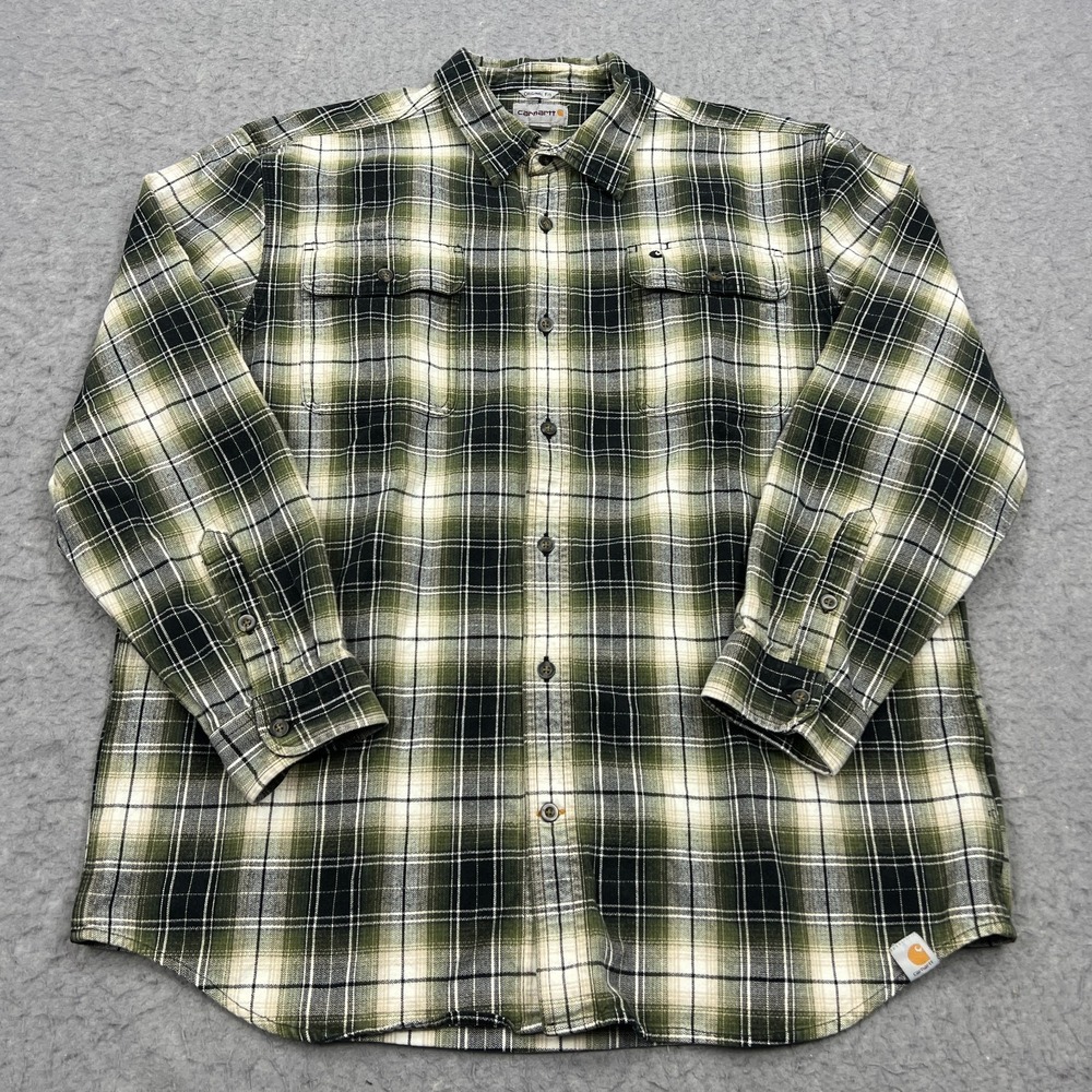 Carhartt Flannel Shirt Mens XL Green Plaid Hubbard Button Up Work Shacket 101294